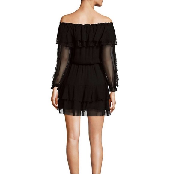 NWT Parker Palermo Silk Mini Dress Black Off The Shoulder Ruffle Size XS - Picture 3 of 6